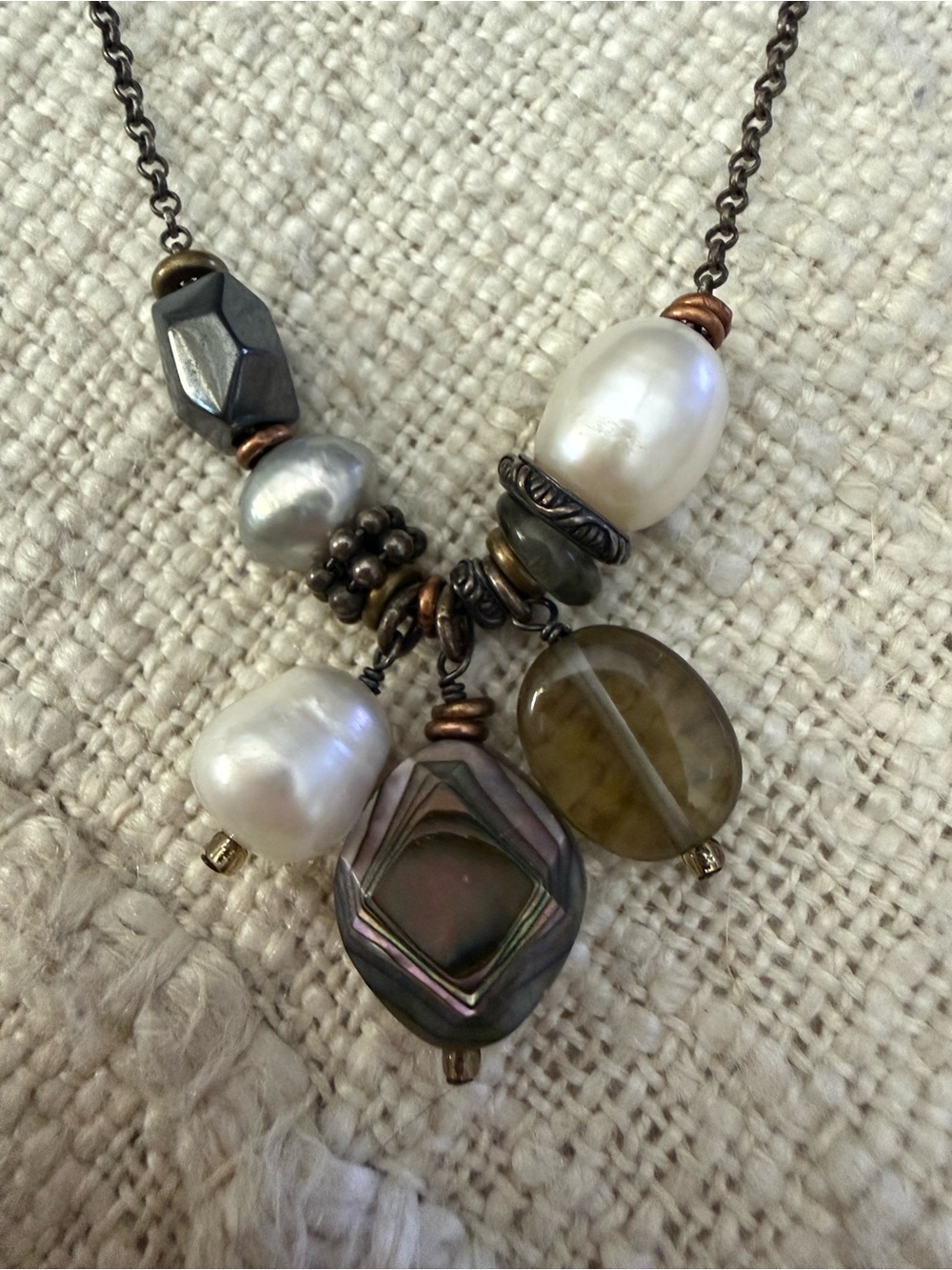 Silpada Black Chain Abalone & Pearl Cluster Necklace - Picture 2 of 9